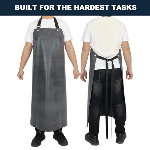 Thick Rubber Apron, Waterproof Apron Butcher Heavy Duty Chemical Resistant Adjustable Work Apron - color: Black&red(2 Pack)