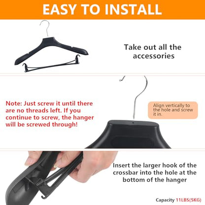 DEDU Suit Hangers for Men 40 Pack, Black Coat Hangers Extra Wide Non Slip Width 17.7", Thick Plastic with Pants Bar & Metal Hook - color: Black, size: 40 Pack