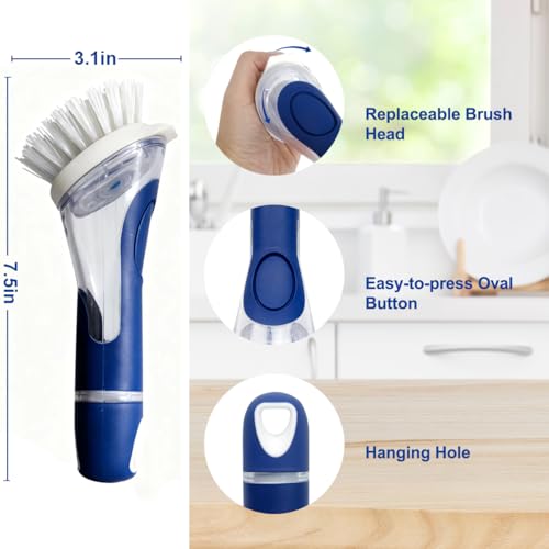 CELOX Dish Brush with Soap Dispenser, Dish Washing Wand for Kitchen - color: Dark Blue Handle , White Brush Head