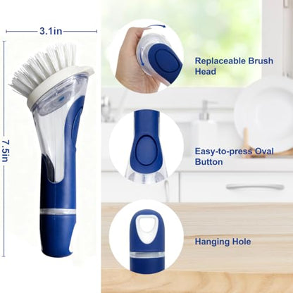 CELOX Dish Brush with Soap Dispenser, Dish Washing Wand for Kitchen - color: Dark Blue Handle , White Brush Head