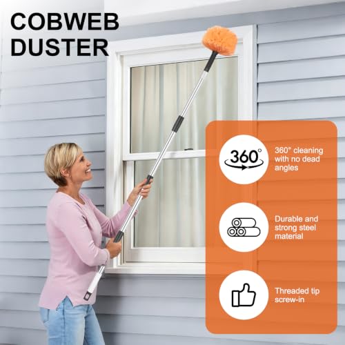 Cobweb Duster with Extension Pole, 6 FT Stainless Steel Adjustable Duster