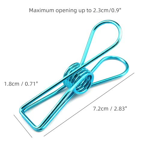 7 PCS Stainless Steel Large Blue Clothespin High Elasticity Strength Clothes Pins Heavy Duty Multipurpose Metal Wire Chip Clips 2.83 Inch for Snack Bag Food Packages Office Outdoor Photo - size: 2.83 Inch (7.2x1.8cm)-Blue-7 PCS