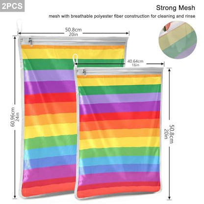 Mesh Laundry Bags Lingerie Bags for Washing Delicates 2 PCS Durable Wash Bag with Zipper Small and Medium Washable Vibrant Colorful Stripes - color: Vibrant Colorful Stripes