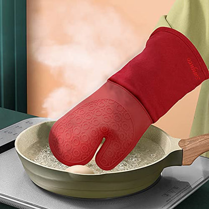 Silicone Oven Mitts - 14.6" Heat Resistant Oven Gloves for Baking, Cooking - color: Empire Red, size: 14.6in Oven Mitts