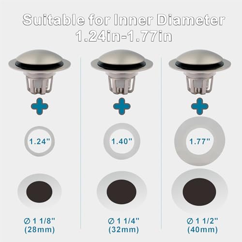 WELSAN Brushed Nickel Sink Stopper Bathroom Drain 1 1/8"-1 1/2", 2 Pack - color: Brushed Nickel-2