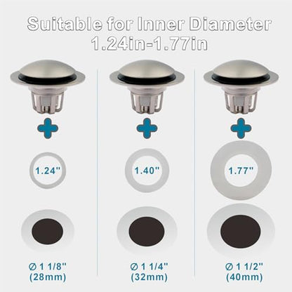WELSAN Brushed Nickel Sink Stopper Bathroom Drain 1 1/8"-1 1/2", 2 Pack - color: Brushed Nickel-2