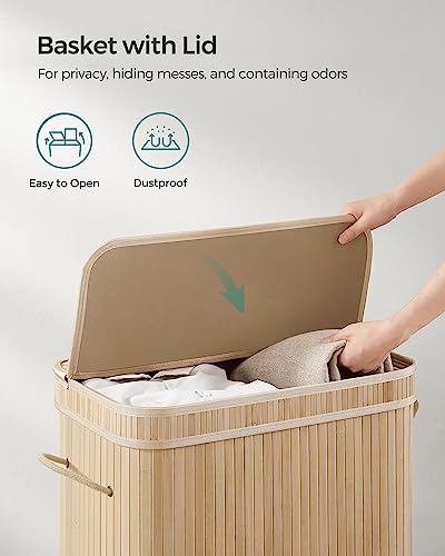 SONGMICS Bamboo Laundry Hamper with Lid, 26.4-Gallons, with Handles - color: Natural Beige, size: 100 L