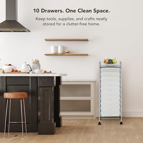 10 Drawer Rolling Storage Cart with Wheels, Slim Utility Organizer, White - color: WHITE