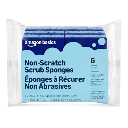 Amazon Basics Non-Scratch Dual-Sided Sponges for Nonstick Pots and Pans, Dish Scrubber, All-Purpose, 6-Pack, Packaging May Vary - size: 6-Pack, style: Non-Scratch