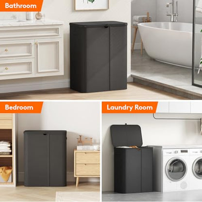 Lifewit 185L 3 Section Laundry Hamper with Lid, Laundry Basket, Black - color: Black, size: 185L