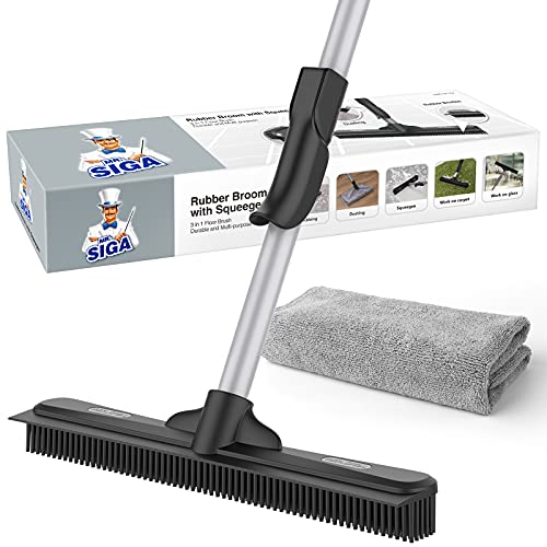 MR.SIGA Pet Hair Removal Rubber Broom with Built in Squeegee - size: 12.6*2.1*62 in