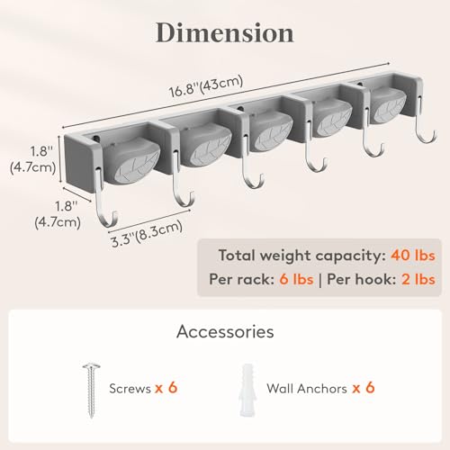 Lifewit Mop and Broom Holder Organizer Wall Mount Non-Slip, 1 Pack, Gray - color: Grey