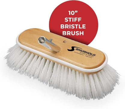 Shurhold Classic Deck Brush – Boat Cleaning Brush with Wood Block, Rubber Bumper & Durable Bristle Design - color: Stiff, White - 10", style: Deck Brush Stiff
