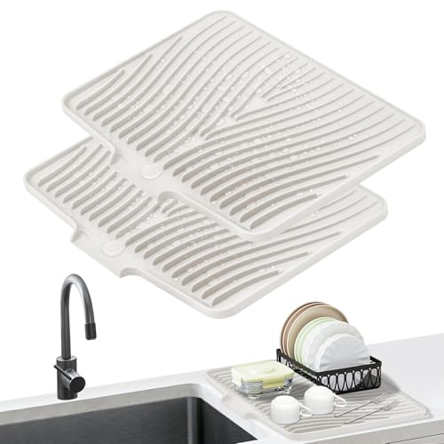 TIKNIK Silicone Dish Drying Mat for Kitchen Counter, Beige-2pcs, 16" x 12" - color: Beige-2pcs, size: 16" x 12"