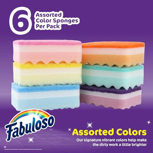 Fabuloso Scratch-Free Kitchen Dish Sponges, Rainbow, 6 Count, 2-Pack - color: Rainbow, size: 6 Count (Pack of 2)