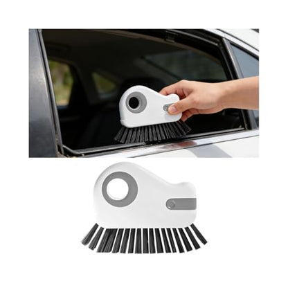 2PCS Car 2 in 1 Groove Cleaning Brush, Multifunctional Vehicle Window Track Cleaner Tool with Hidden Scraper, Auto Crevice Gap Grout Scrub Brush for Sliding Door Track, Universal Fit (Gray) - color: Gray