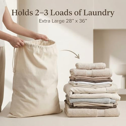 Urban Villa Laundry Bags 2-Pack 28”x36" Extra-Large Cotton Canvas Heavy Duty Washable Durable Travel Laundry Sacks with Drawstring Closure Reusable Hamper Liners for Dirty Clothes Delicates & Lingerie