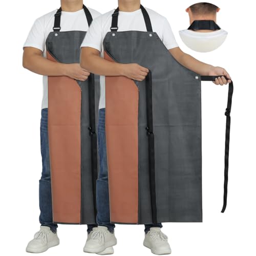 Thick Rubber Apron, Waterproof Apron Butcher Heavy Duty Chemical Resistant Adjustable Work Apron - color: Black(2 Pack)