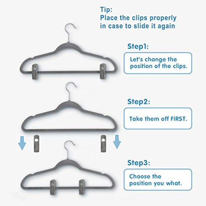 TOFIIGREM Grey Velvet Clips - 20 PCS Non Slip Clips for Slim Velvet Hangers - color: Gray, size: 20pc