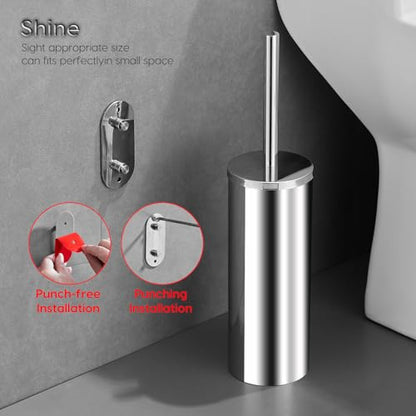 Chrome-Plated Wall-Mounted Stainless Steel Toilet Brush and Holder - color: Chrome