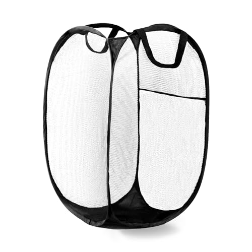 Pop Up Laundry Hamper, Mesh Laundry Basket Collapsible, Foldable Hamper for Travel and Storage (Black) - color: Black