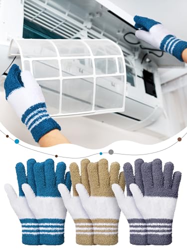 Patelai 3 Pairs Microfiber Dusting Gloves for Plants Leaf, Large - color: Dark Blue, Gray, Khaki, White, size: Large