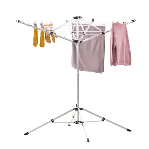 JS HANGER Indoor and Outdoor Portable Clothes Drying Rack with 4 Rotatable Arms for Hangers, 4 Legs, Collapsible Umbrella Laundry Air Dryer with 65 ft. of Hanging Space - Silver - color: Silvery-4 Legs