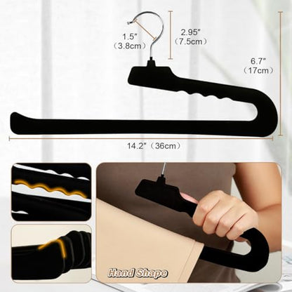 Velvet Pant Hangers Open End,8 Pack Non Slip Black Felt Trouser Hangers - color: Black