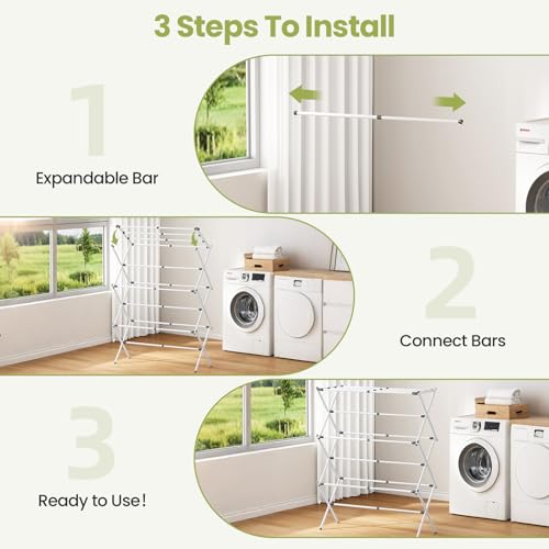 APEXCHASER Oversized Clothes Drying Rack, 45.28" H × 14.57" D - color: White, size: Large