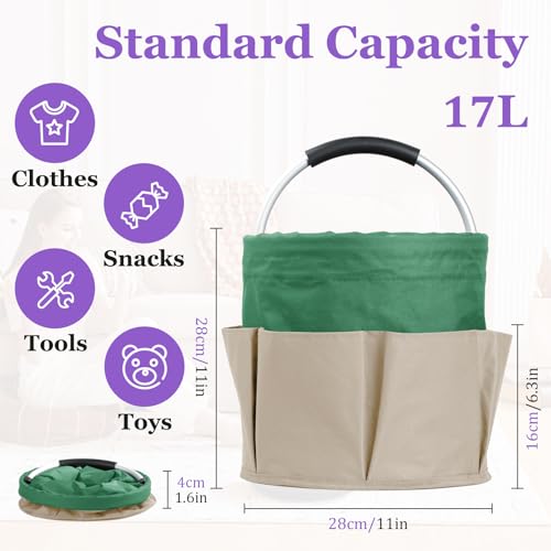 17L Foldable Cleaning Supplies Caddy with Handle, Khaki with Green - color: Khaki with Green, size: 1PCS