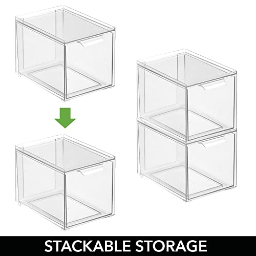 mDesign Kitchen Storage Drawer Box – Plastic Storage Box with Pull-Out Drawer – Pantry, Fridge and Cupboard Storage for Food and Snacks – Pack of 2 – Clear - size: 8 x 6 x 6 (Pack of 2)