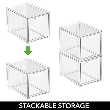 mDesign Kitchen Storage Drawer Box – Plastic Storage Box with Pull-Out Drawer – Pantry, Fridge and Cupboard Storage for Food and Snacks – Pack of 2 – Clear - size: 8 x 6 x 6 (Pack of 2)