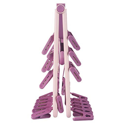 Foldable Clip Hangers with 32 Clothes Pins Drying Clips Laundry Clip - color: Pink
