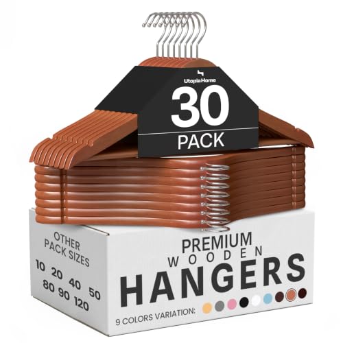 Utopia Home Wooden Hangers 30 Pack – Slim Suit Hangers Cherry - color: Cherry, size: Pack of 30