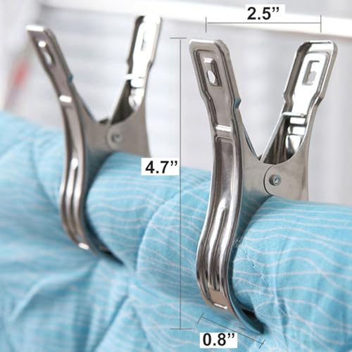 Stainless Steel Clothes Pins - Beach Towel Clips for Towels, Clothes, Blanket from Blowing Away or Sliding Down, Heavy Duty Metal Clips (4.7INCH/12PCS) - color: 4.7inch/12pcs