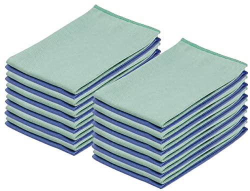 Superio Microfiber Window Cleaning Cloth, Mirror & Glass Miracle Cloth Lint & Streak Free, Washable, Large Eco-Friendly for Electronics, Cars, Tv Screens, Glasses...Cleans with Plain Water (14x16 24) - color: Green/Blue, size: 24 Pack