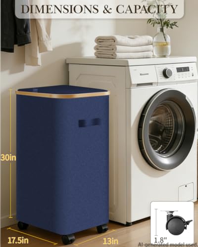 Laundry Basket with Wheels, 110L Large Rolling Laundry Hamper for Dorm - color: Blue, size: 110L
