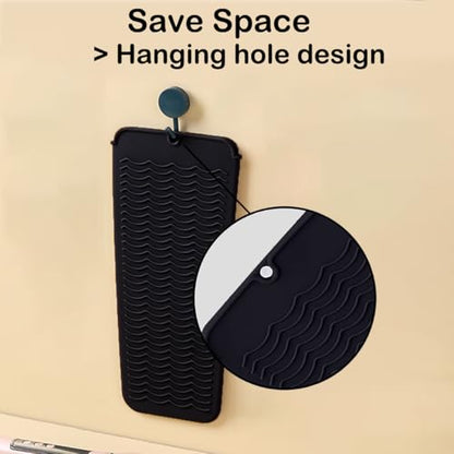 Heat Resistant Silicone Mat with Hanging Hole, Straightener Heat Resistant Travel Mat & Pouch for Curling Iron, Flat Iron and Other Hot Hair Styling Tools, 11 x 5 in, Black - color: Black, size: 1 Pack