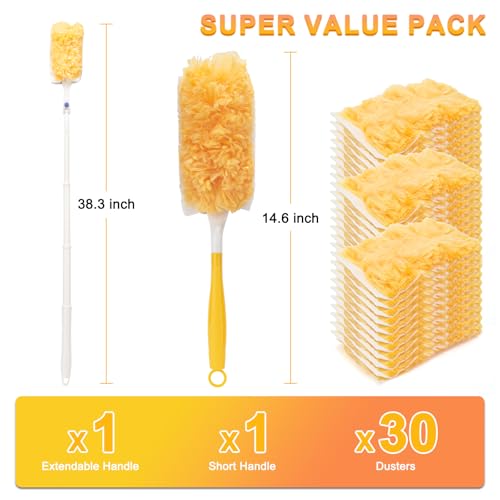 360° Heavy Duty Duster Refill Kit, 1Extended Handle 1Short Handle 30Refills - color: Orange