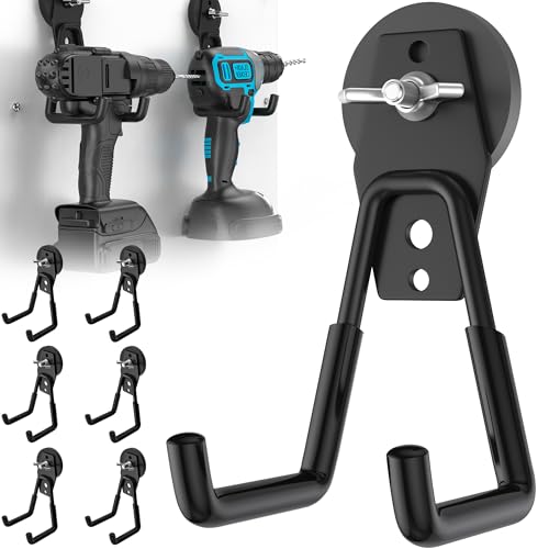 6Pcs Large Strong Magnetic Hooks Heavy Duty Garage Big Magnet Hooks Extra Strength Magnetic Utility Storage Hook Hanger with Anti Slip Coating for Garden Indoor Outdoor Hanging Tools Black - color: 6 Pack-Black