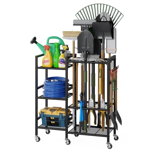 keomaisyto Garden Tool Organizer with 6 Industrial Wheels & Large Hooks - size: Large-with Wheels