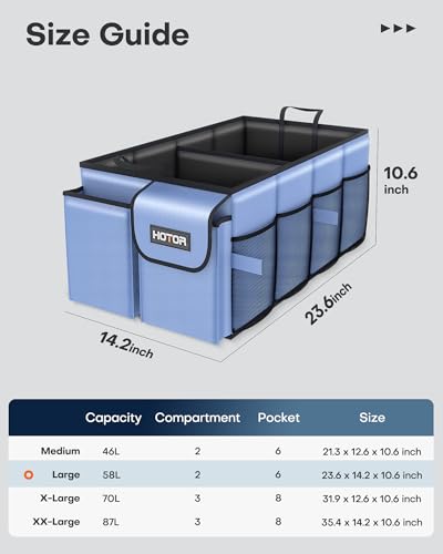 HOTOR Trunk Organizer - Foldable Car Organizer for SUVs & Sedans Storage - color: Blue, size: Large-(2 Compartments)