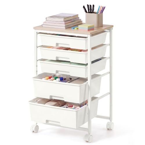 VASAGLE Rolling Cart with Drawers,5 Drawers Storage Cart, White - color: White, size: 5 Drawer