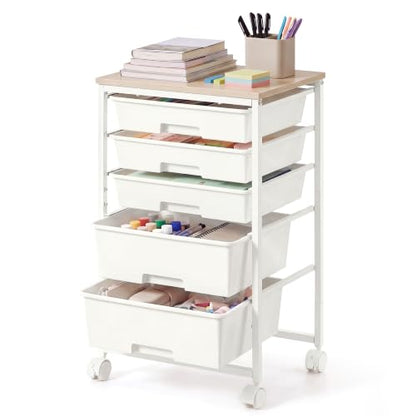 VASAGLE Rolling Cart with Drawers,5 Drawers Storage Cart, White - color: White, size: 5 Drawer