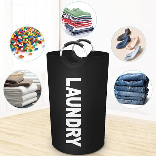 Vivicreate 115L Large Laundry Basket, Tall Collapsible Laundry Hamper with Aluminum Handles, Foldable Freestanding Clothes Storage Bin for Bedroom, Dorm, Bathroom (BLACK) - color: BLACK