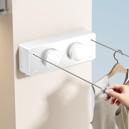 MUSTORN Retractable Clothesline Indoor, Non-Sagging Twin Clothes Line Retracting Outdoor Heavy Duty Clothes Drying Laundry Line Wall Mounted Stainless Steel Double Line-13.8 ft(White) - color: White