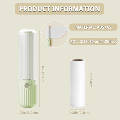 Compact Lint Remover with 150 Sheets, 1 Roller & 4 Refills, Green - color: Green