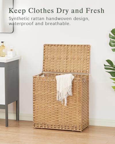 SETVSON Laundry Hamper with Lid Wicker Laundry Basket 112L, Natural - color: Natural, size: 29.6 Gal