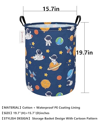 Foldable Waterproof Round Fabric Laundry Basket Home, Yellow Star Astronaut - color: Round-Yellow Star Astronaut