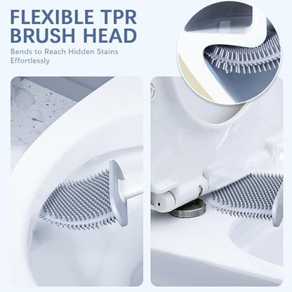 RV Silicone Toilet Brush with TPR Bristles & Detachable ABS Handle Set, Landing & Wall Mountable Toilet Bowl Brush for Space-Saving RV Bathrooms Flexible 360°Deep Cleaners Brushes (Gray) - color: Gray